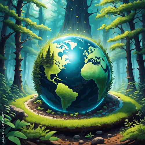 International Earth Day, small earth on soil in the forest.
