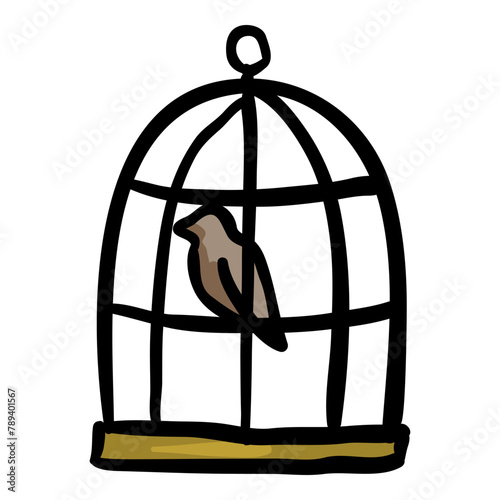 Bird in Cage - Hand Drawn Doodle Icon