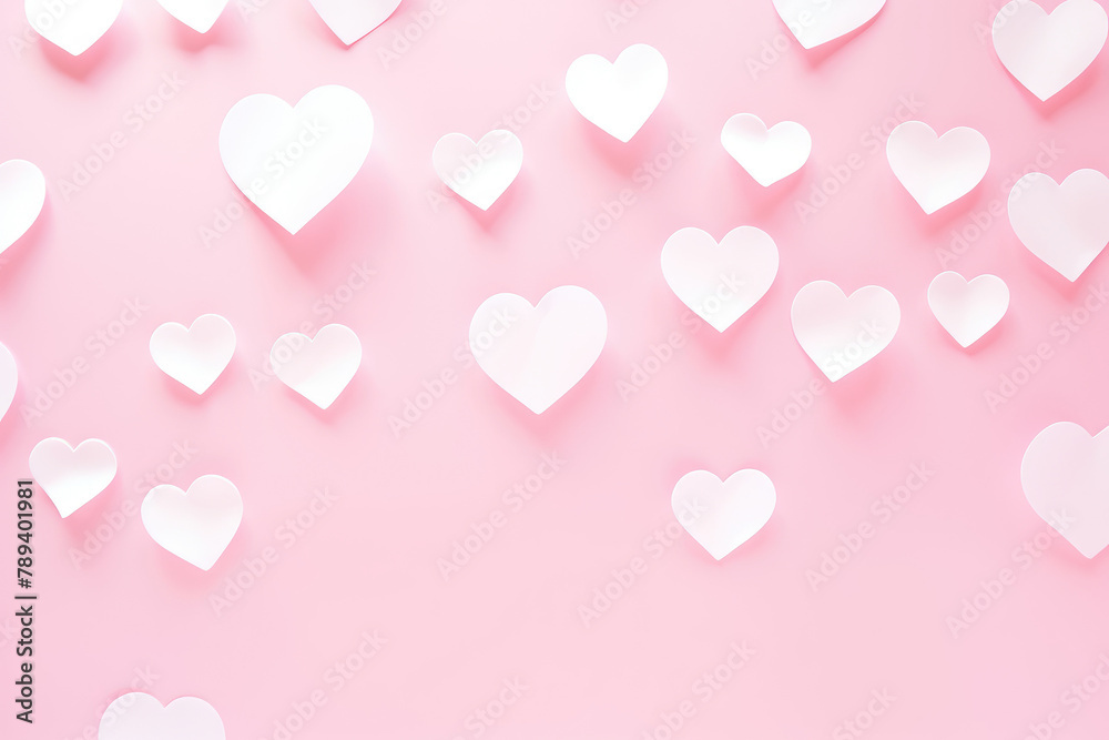 Love and Affection Themed White Paper Hearts on Pink