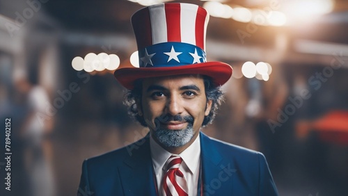 Indian American Man Dressed as Uncle Sam for the 4th of July