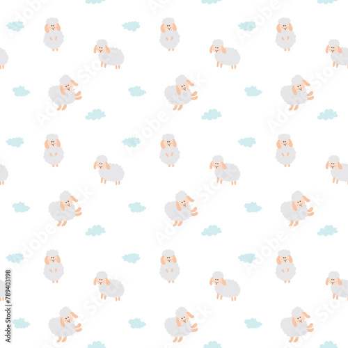 Cute Sheep Seamless Pattern, Cartoon Background vector Illustration