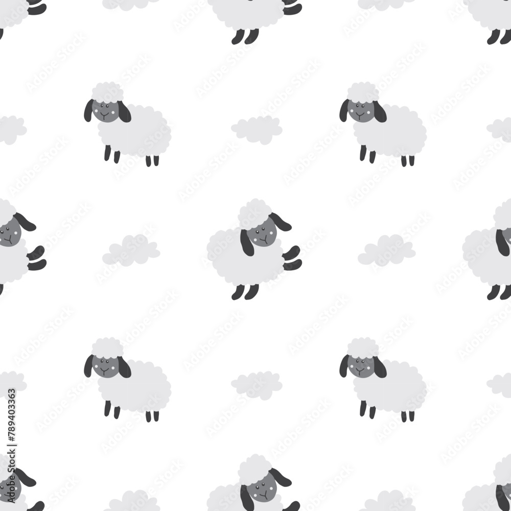 Fototapeta premium Cute Sheep Seamless Pattern, Cartoon Background vector Illustration