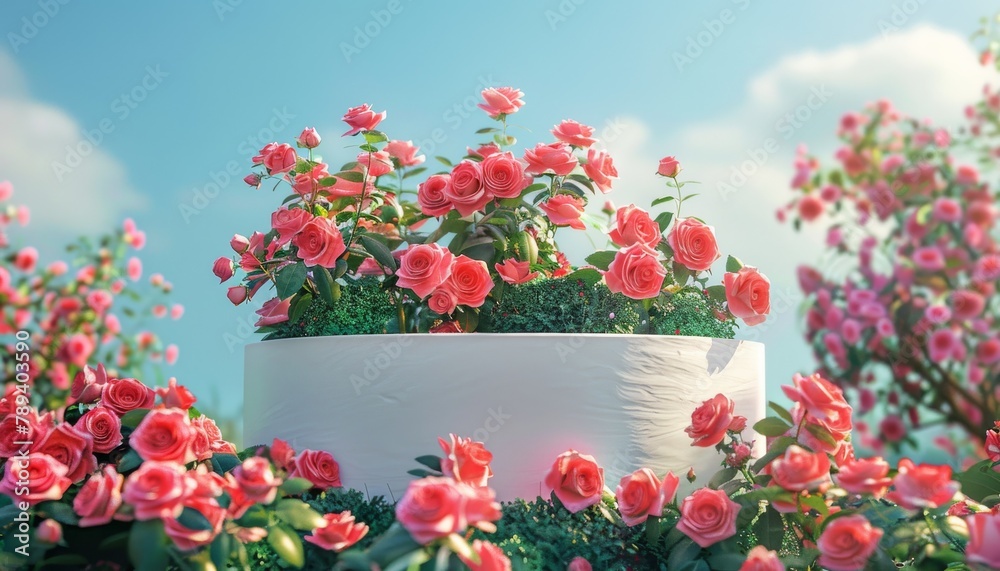 Naklejka premium Romantic Rose Podium: Nature Backdrop Presentations