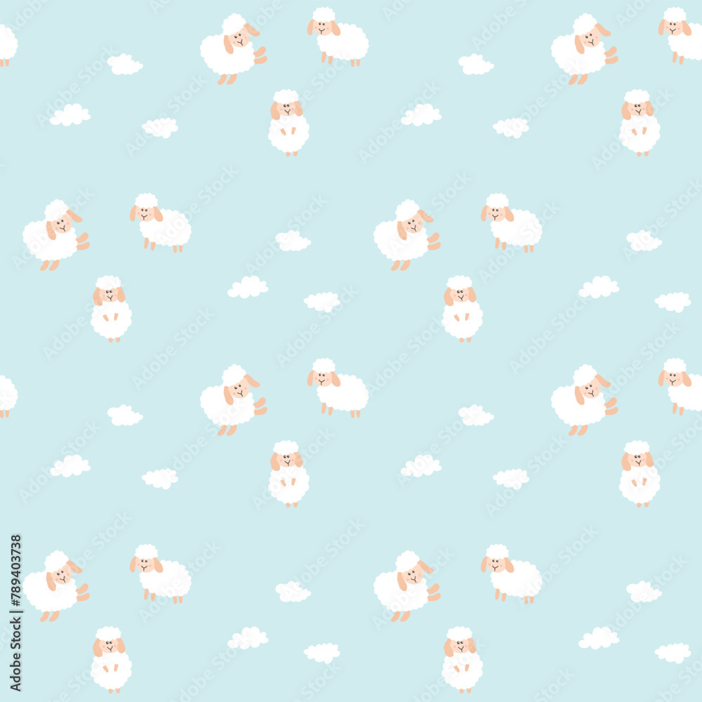 Cute Sheep Seamless Pattern, Cartoon Background vector Illustration