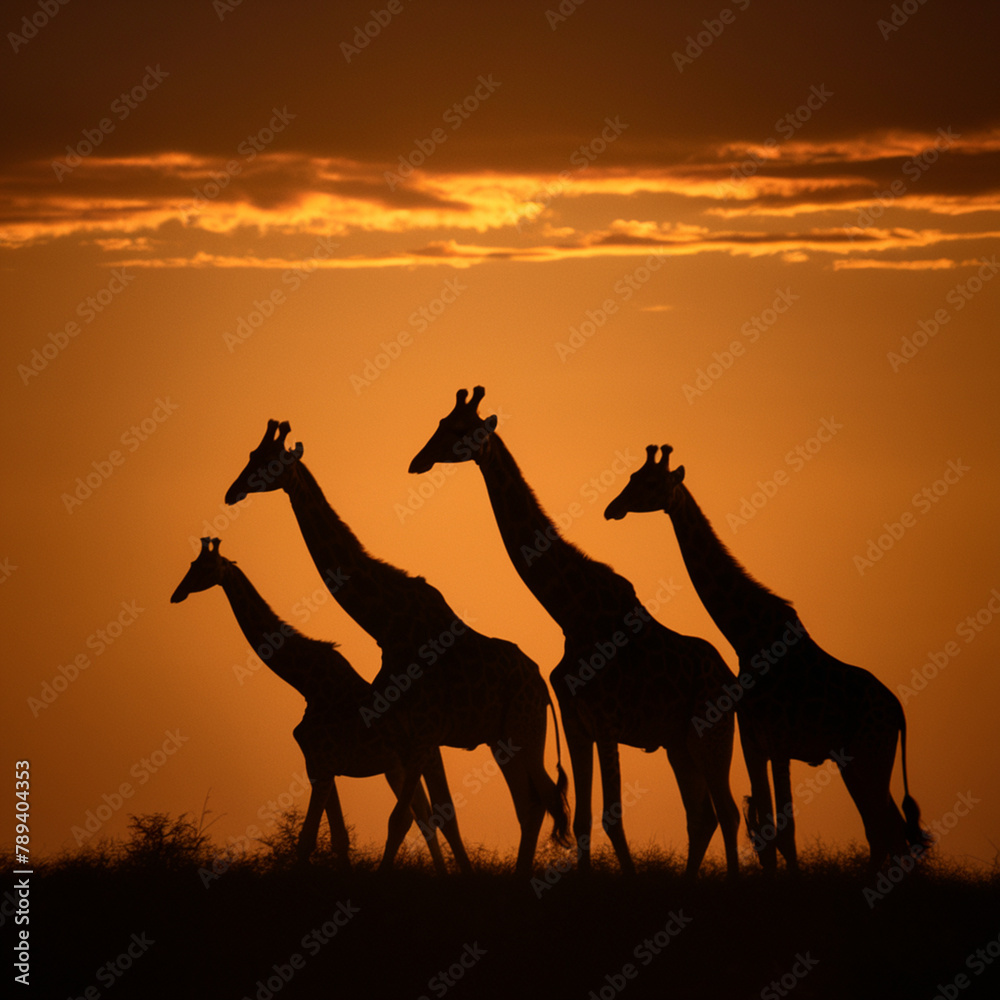 Fototapeta premium silhouette of giraffe
