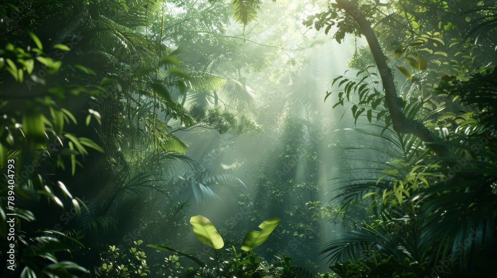 Lush green forest with sunlight filtering through the trees, highlighting the beauty and importance of preserving natural ecosystems.