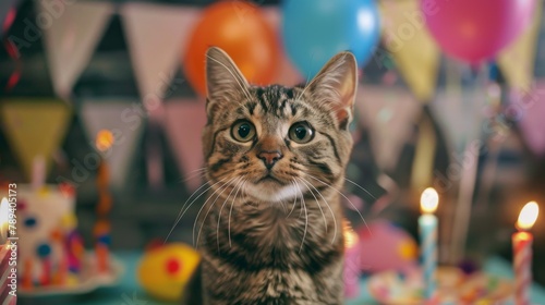 scottish tabby cat in birthday party