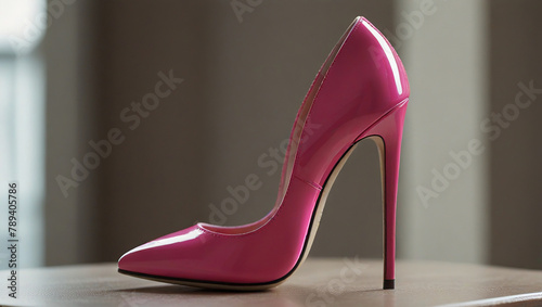 A pink high heel shoe.