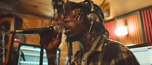 Confident Rapper: African American Artist Recording Studio