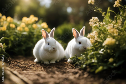 Two bunny garden rabbits mammal rodent cute adorable zoo fluffy rabbit furry pet hare easter sweet animal fur ear