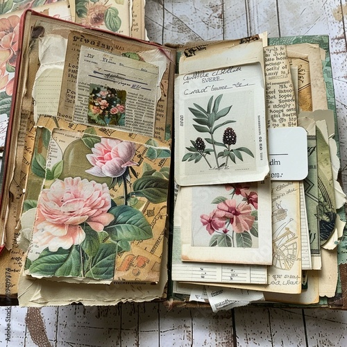 Open Antique Botanical Book with Illustrations