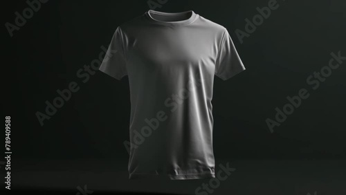 Mockup of a white 3d t-shirt floating on a completely black empty studio