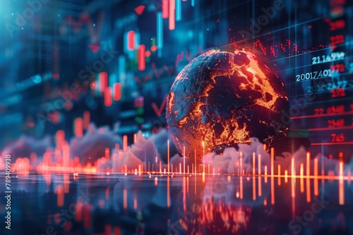 A combinative merger of an explosive device and a financial market chart, symbolizing the volatile nature of investments and uncertainties photo