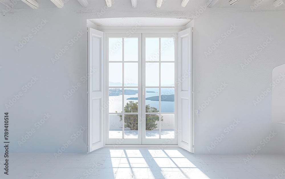 White Double Doors Open to Outdoor View on White Wall - illustration of Freedom, Escape from Confinement, Entry to New Opportunities. White Double Doors Open to Outdoor View on White Wall - illustration of Freedom, Escape from Confinement, Entry to New Opportunities.