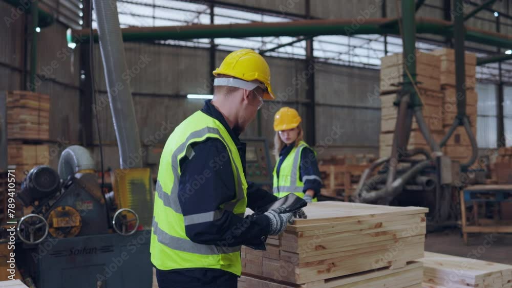 Industry professional overseeing lumber production in a processi Industry professional overseeing lumber production in a processi