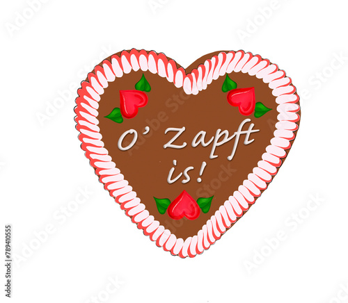 Oktoberfest Lebkuchenherz isoliert auf weissem Hintergrund