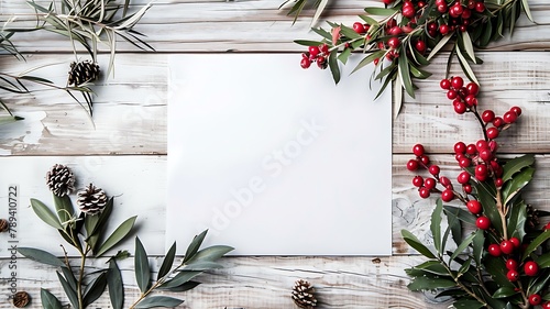 Blank white paper decorated with plants and leaves