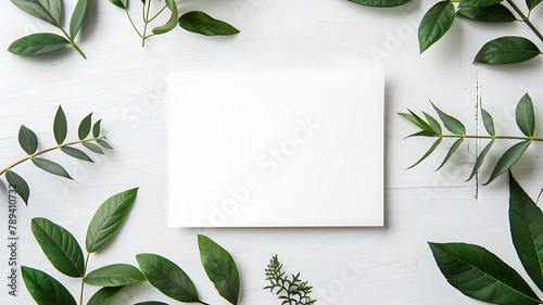 Blank white paper decorated with plants and leaves