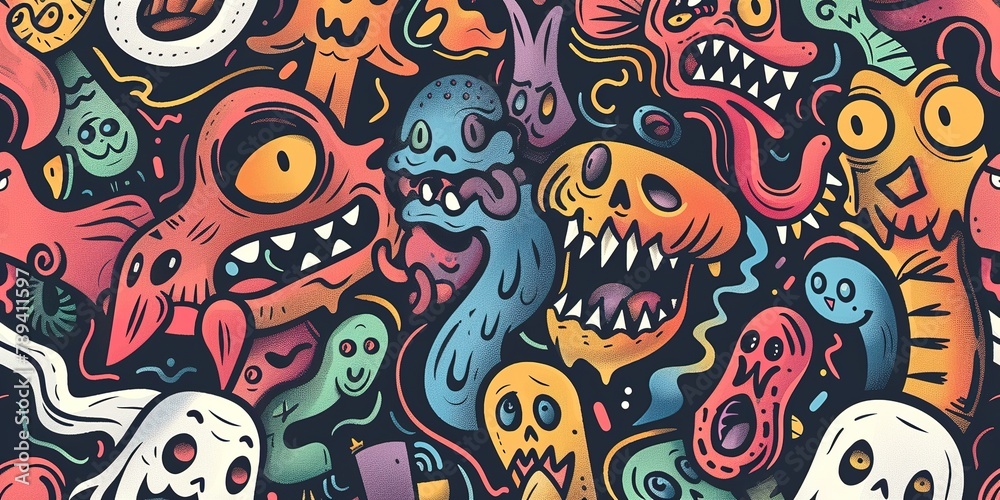 Colorful background, Abstract graffiti cartoon monsters