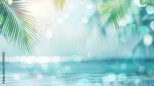 tropical island with palm trees background with room for text.
