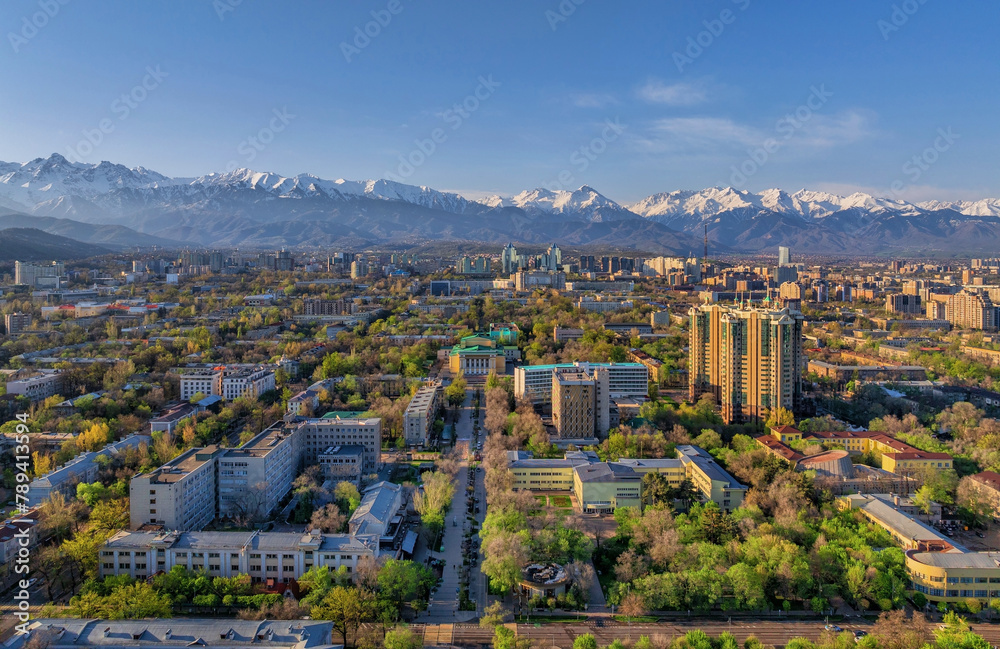Fototapeta premium View from a quadcopter of the central part of the largest Kazakh city of Almaty