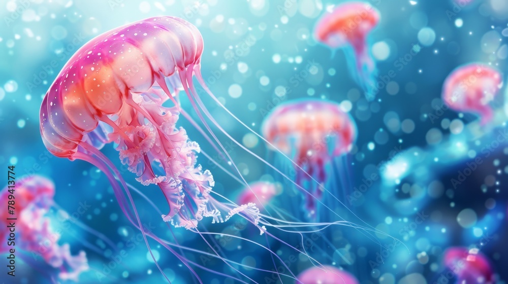 glowing jellyfish sea jellies subphylum Medusozoa background, 16:9