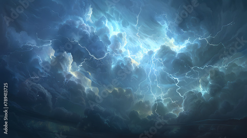 Lightning thunderstorm flash over the night sky. Concept on topic weather, cataclysms hurricane, Typhoon, tornado, storm
