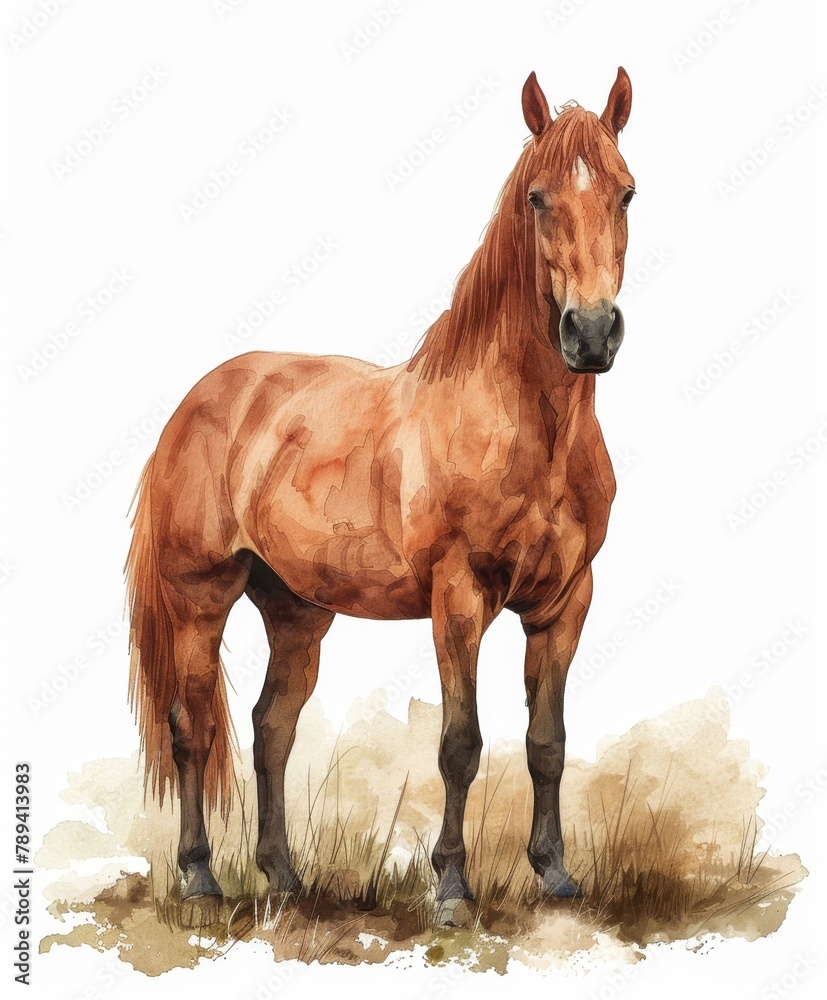 Obraz premium Horse hand drawn watercolor. paint art illustration