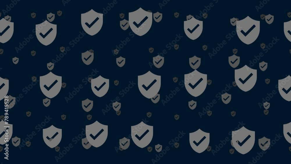 Protection mark symbols float horizontally from left to right. Parallax fly effect. Floating symbols are located randomly. Seamless looped 4k animation on dark blue background Protection mark symbols float horizontally from left to right. Parallax fly effect. Floating symbols are located randomly. Seamless looped 4k animation on dark blue background