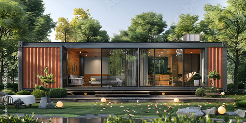 A container home building on a plot of land