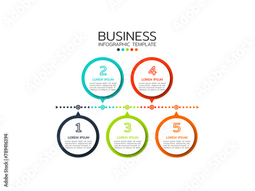 Business Infographic template. Thin line design with numbers 5 options or steps.