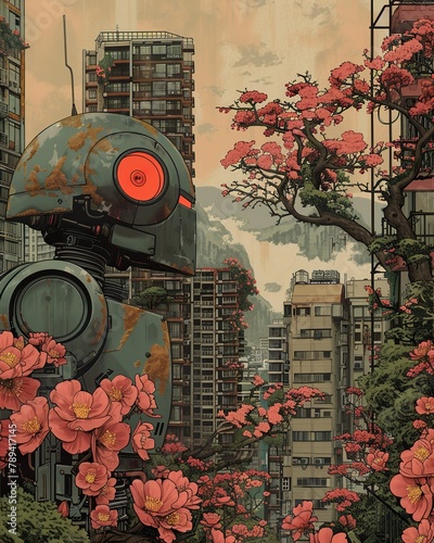 A post-apocalyptic wasteland where hope blooms in the most unlikely of places, depicted in a retro-futuristic collage of a 70s style, with pop colors and nostalgic undertones, wallpaper, poster design