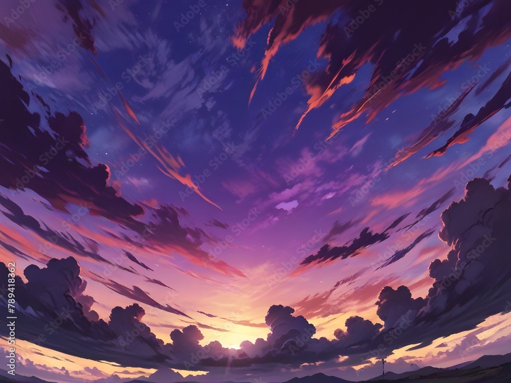 abstract purple sky, Sunset Sky Amidst Dramatic Cloudscape