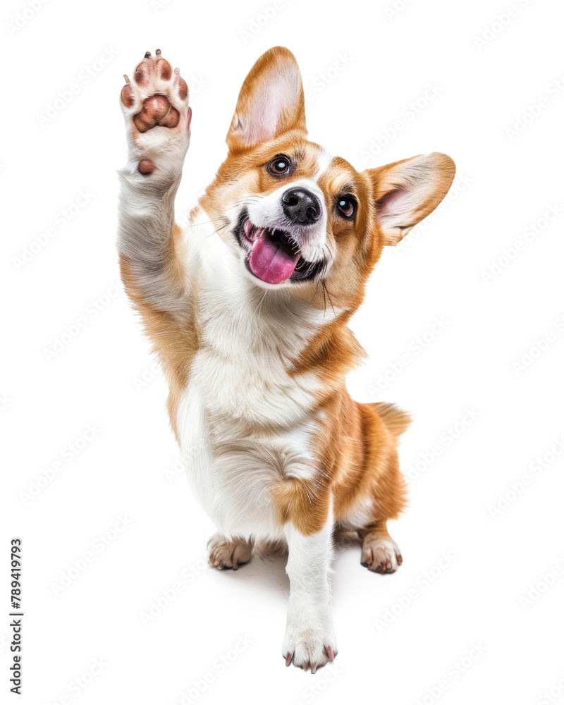 Pomeranian dog giving high five isolated on transparent background