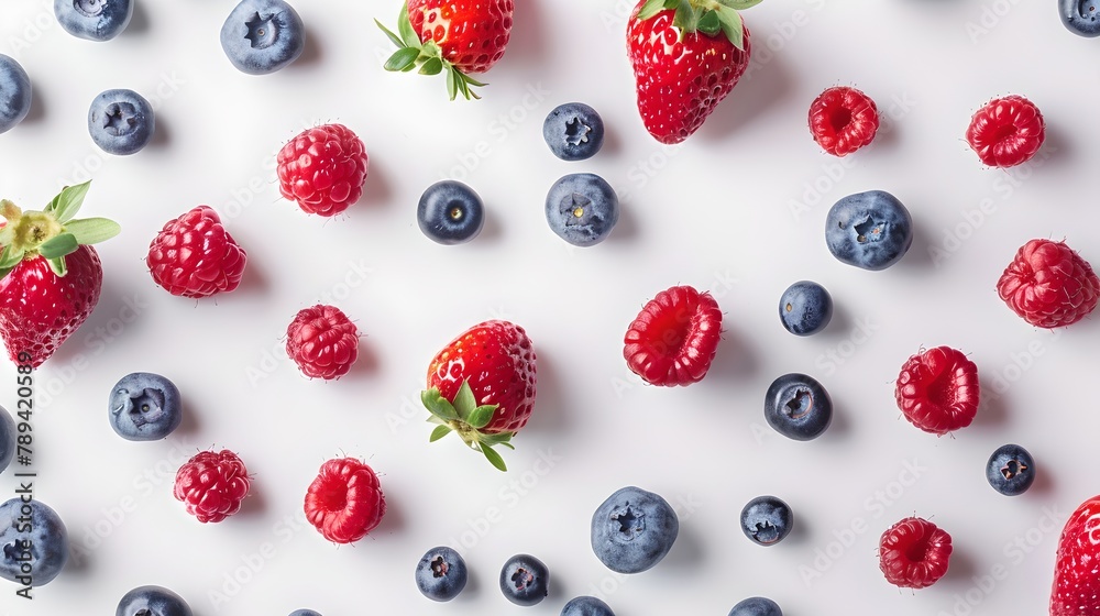 Assorted Fresh Berries on a White Background, Perfect for Healthy Lifestyle Themes. Colorful and Natural. Ripe Berry Selection. AI Assorted Fresh Berries on a White Background, Perfect for Healthy Lifestyle Themes. Colorful and Natural. Ripe Berry Selection. AI