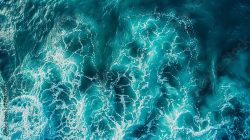This portrayal showcases a calm turquoise ocean with gentle foam waves  creating a peaceful and serene background. in a stunning visual representation.