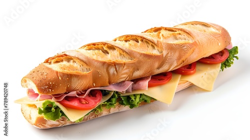 Delicious Subway Sandwich with Fresh Ingredients on White. Perfect for Lunch. Casual Fast Food. Simple yet Appetizing. AI