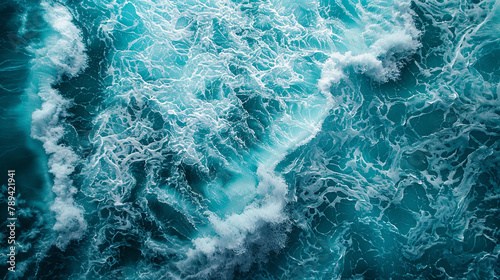 Visual art interpretation: a vibrant turquoise ocean with detailed foam textures, creating a fresh and invigorating natural background. portrayed with creativity. photo