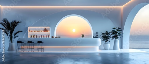 Minimalist Lunar Lounge with Sunset View. Concept Outdoor Space, Home Decor, Minimalist Design, Sunset Views, Lunar Theme