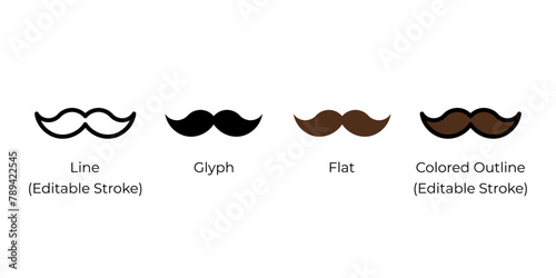 Mustache, moustache vector icon set for website design, app, ui, isolated on white background. Vector illustration.