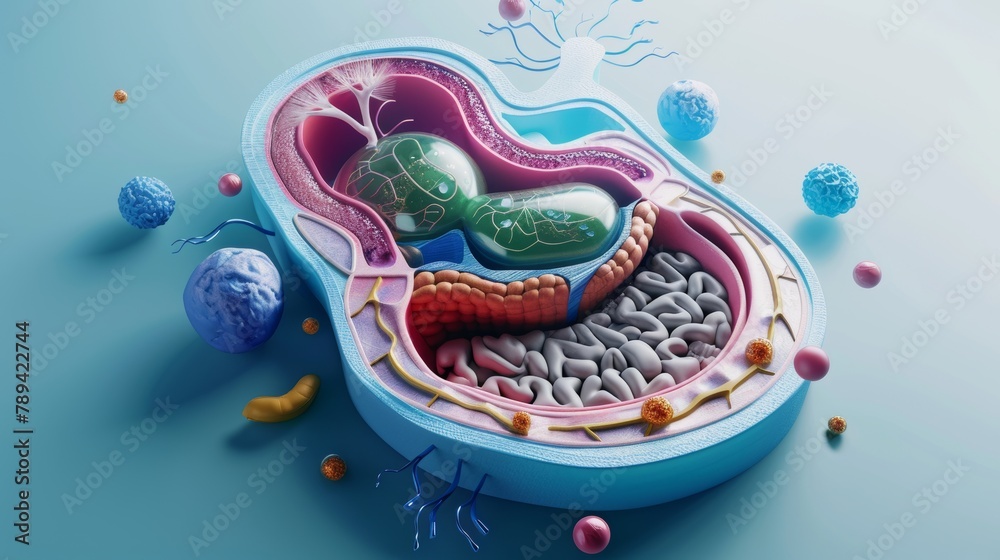 Organelles cross-section of biological animal cell in 3D Stock ...