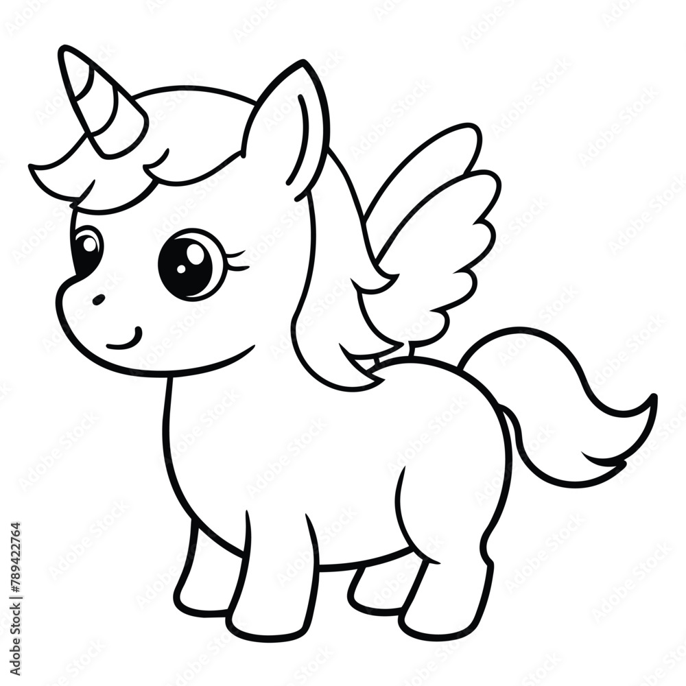 Adorable Chibi Unicorn Line Art 