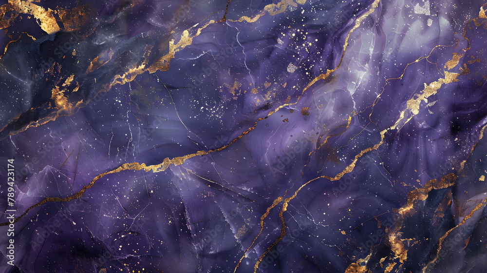 Purple gold abstract background of marble liquid ink art, fluid wallpaper - obrazy, fototapety, plakaty 