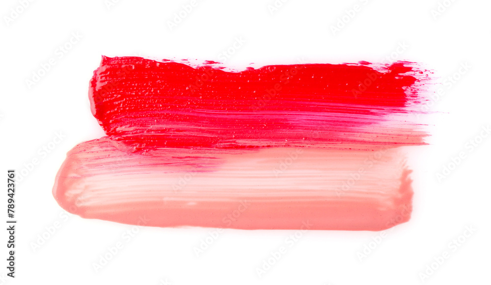 Strokes of color lip glosses isolated on white, top view Strokes of color lip glosses isolated on white, top view