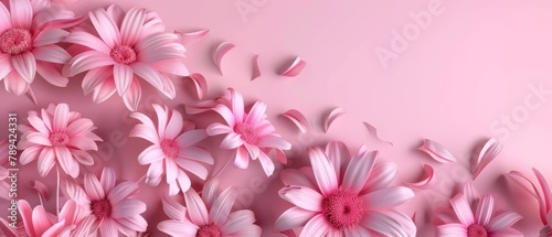 Background with daisies. Creative spring concept. 3D model.