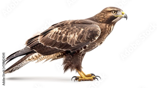 Majestic brown hawk in profile view demonstrating natural wildlife beauty. Isolated on a white background  perfect for educational and promotional materials. AI