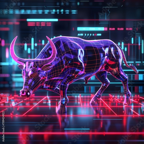 Futuristic Bull Market A D Rendering of a Sleek Innovative Bull Against a Gradient Backdrop of CuttingEdge Digital Charts Inspired by Trons Generative ai photo