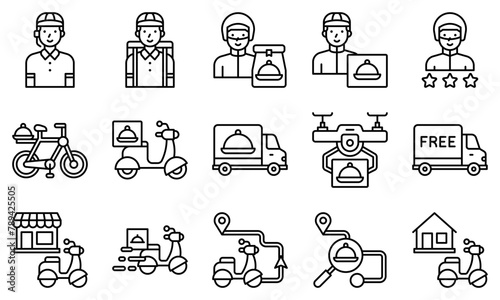Food delivery essentials line vector icons set 3