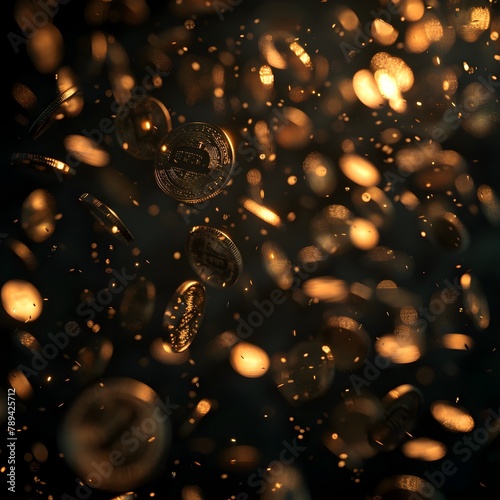 Mesmerizing Cascade of Gilded Wealth A Captivating D Render of Raining Gold Coins in Dramatic Contrast Generative ai