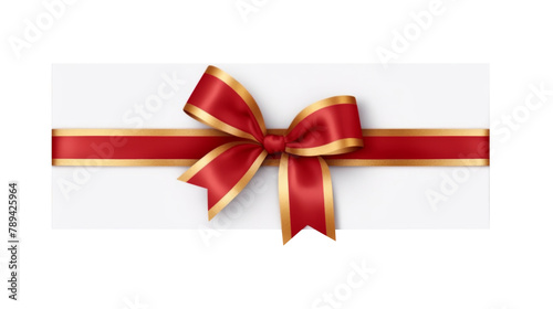 Blank white gift voucher with red ribbon isolated on transparent background,for decoration artwork design,banner,Advertise and celebration in festive.